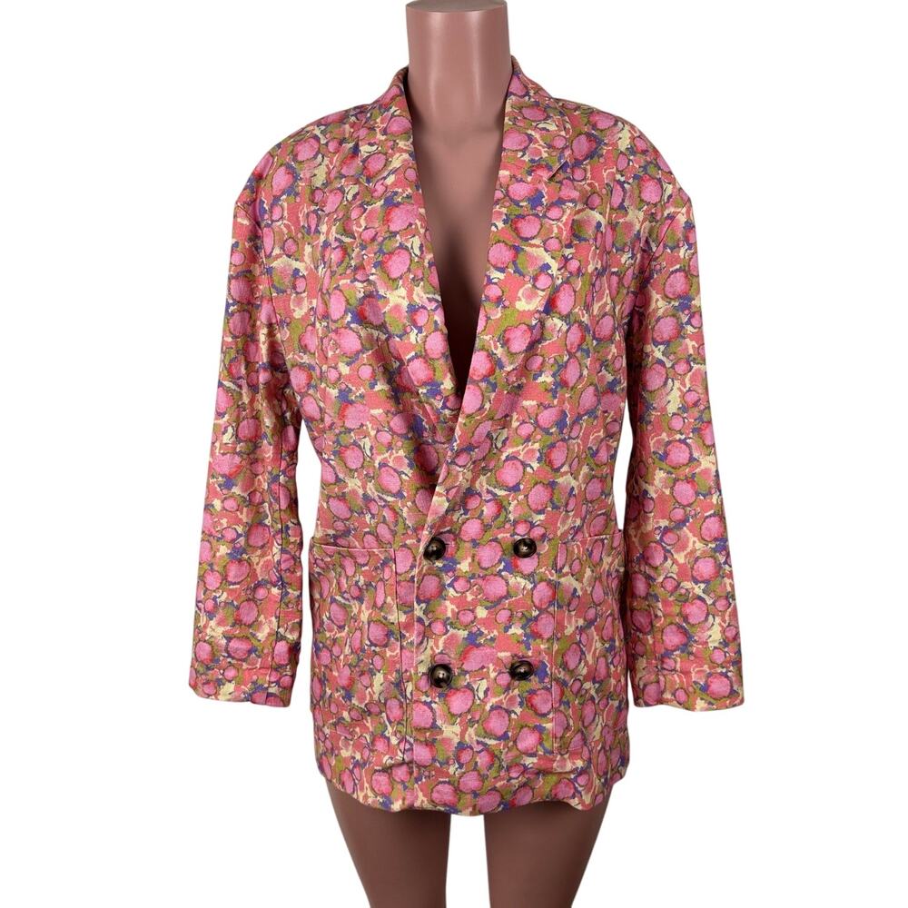 Anthropologie Aureta Studio Floral Oversized Carrie Blazer Linen Blend XS